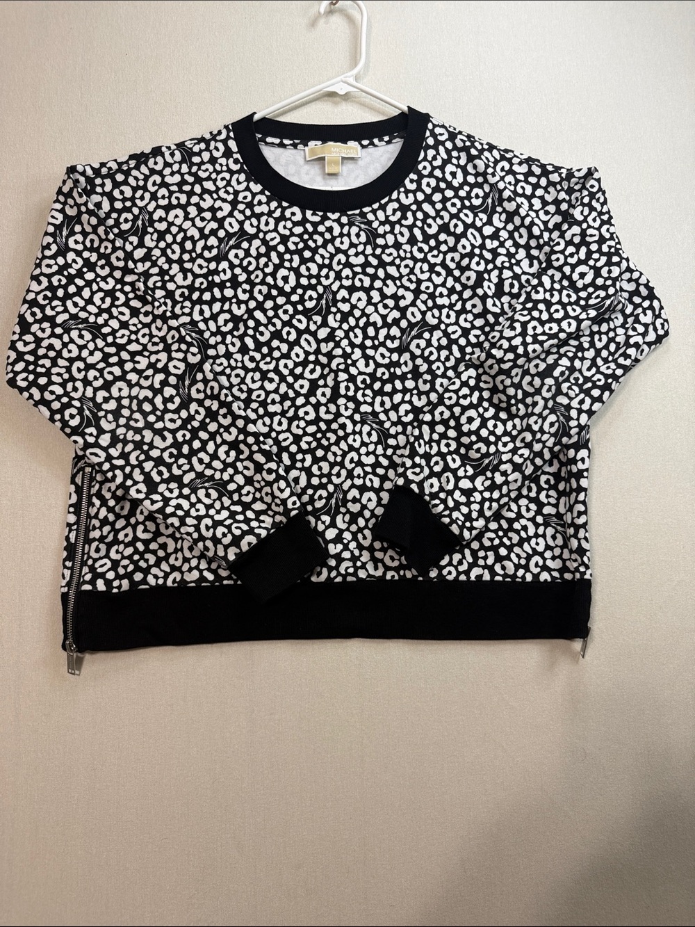 Michael Kors Black & White Leopard Print Long Sleeve Pullover